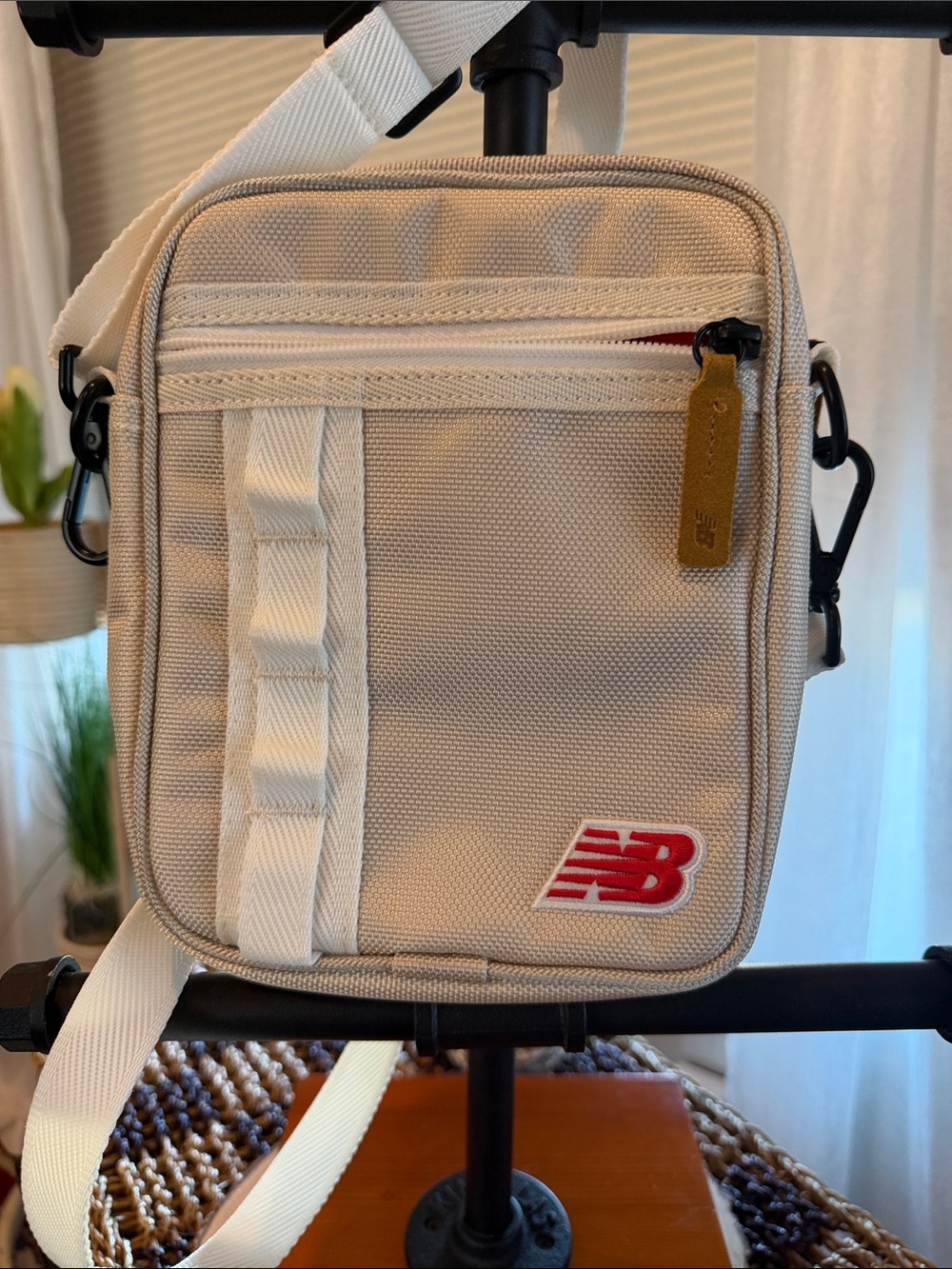 New Balance Cream Crossbody Belt Bag with Red Logo